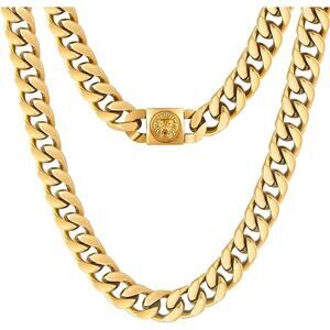 KRKC&CO 12mm Mens Cuban Link Chain For Men, 18k Gold Plated -NEW-KK